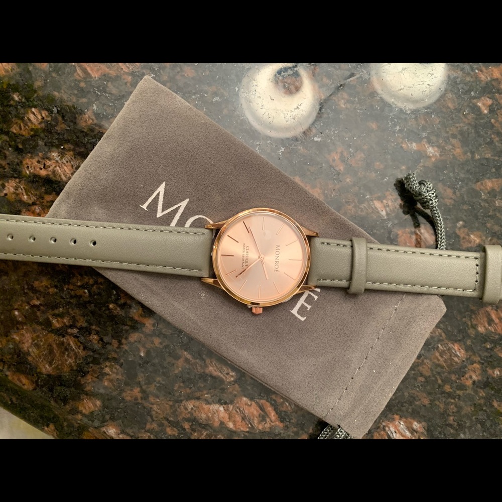 Monroe Rose Gold & Grey Leather Strap Watch